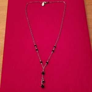 Robert Rose Signed Silver Tone and Black Beaded Lariat Necklace